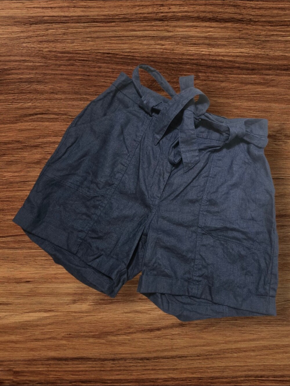 Jaeger Navy Blue Tie Waist Linen Shorts
